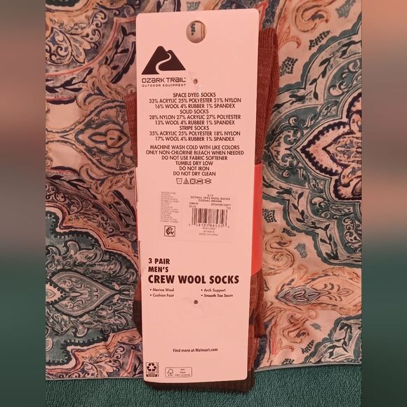 Ozark Trail 6-12 Wool Blend Brown Crew Socks - Picture 2 of 2